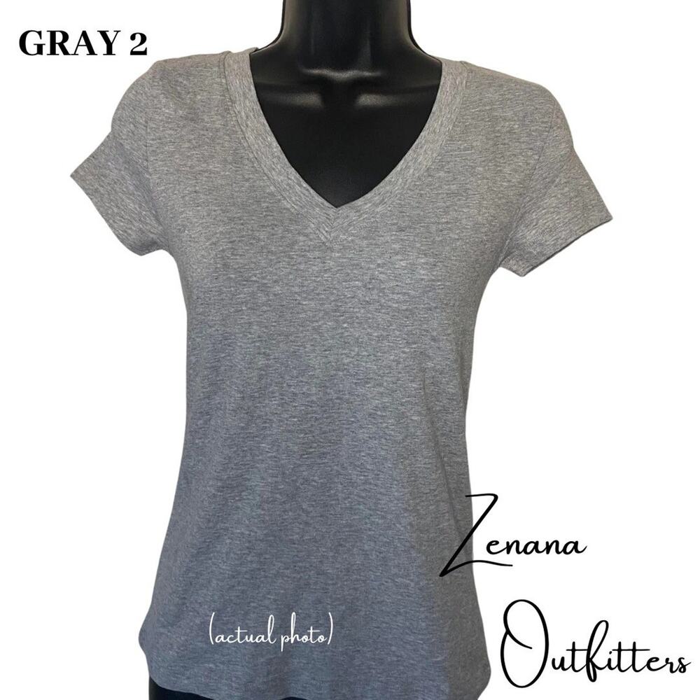 Zenana Women's‎ V-Neck Short Sleeve Tee Cotton Basic Top T-shirt, GRAY XL
